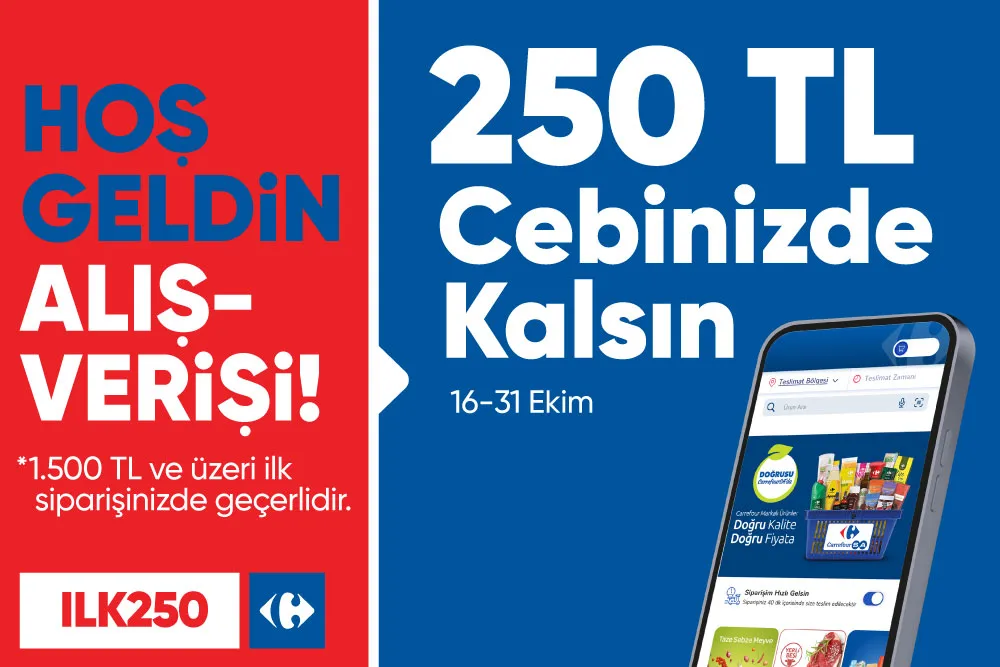 İlk Alışverişe Özel 250 TL Cebinizde Kalsın
