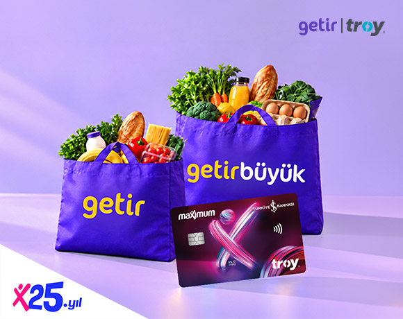 İş Bankası TROY kart sahipleri Getir market alışverişinde 150 TL, GetirBüyük market alışverişinde 500 TL ve 1.000 TL indirim kazanıyor
