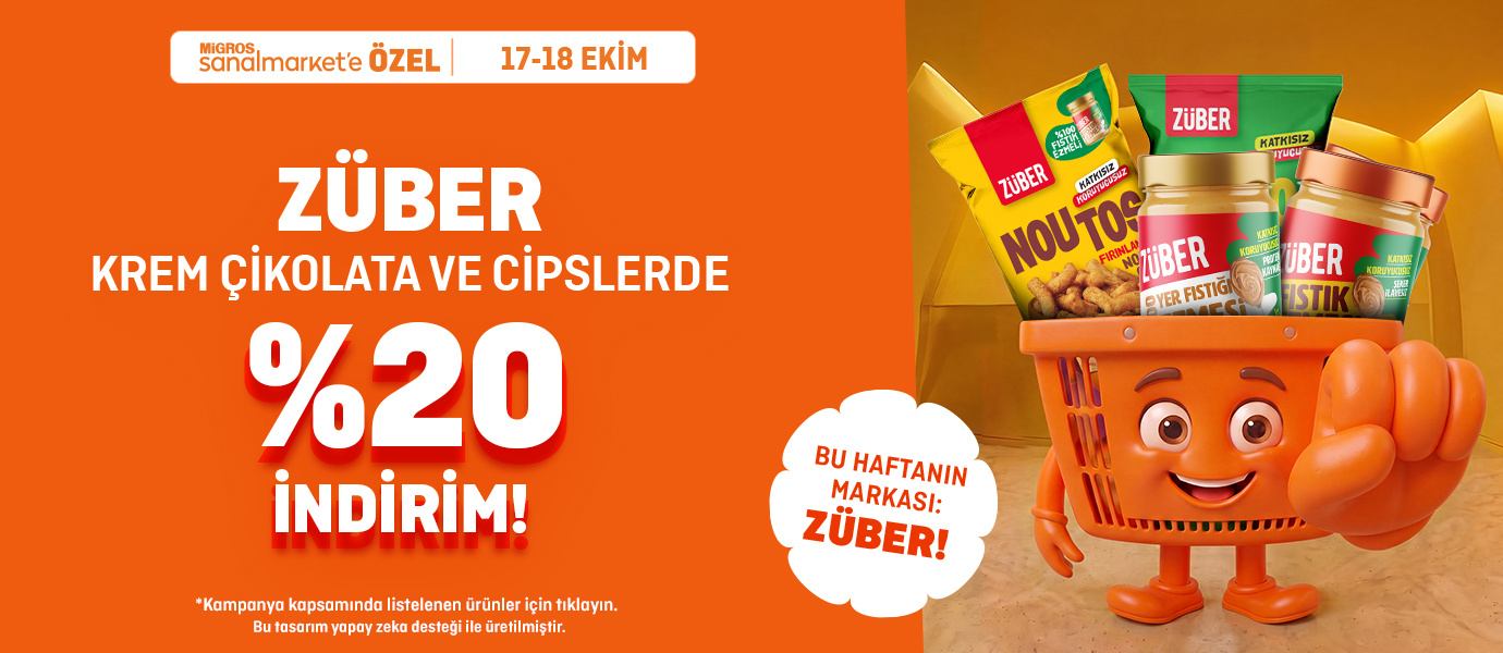 Züber Krem Çikolata ve Cipslerde %20 İndirim