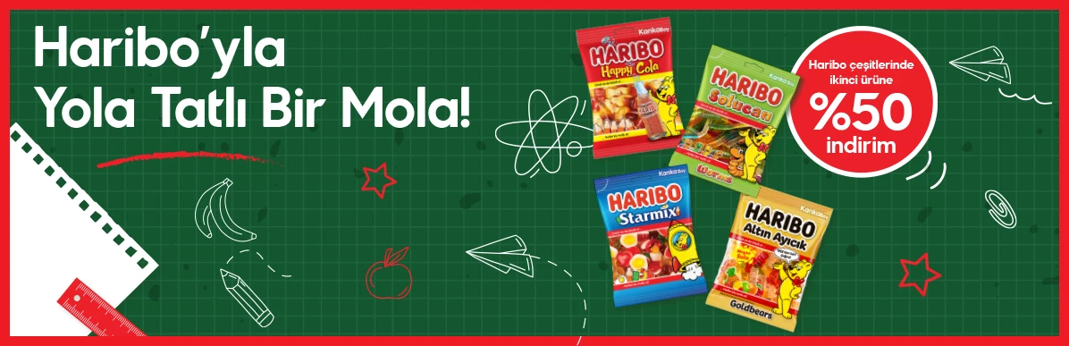 Haribo çeşitlerinde 2.si %50 indirim