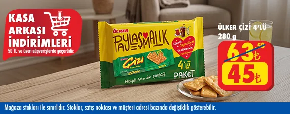 50 TL ve üzeri alışverişte 45.00 TL