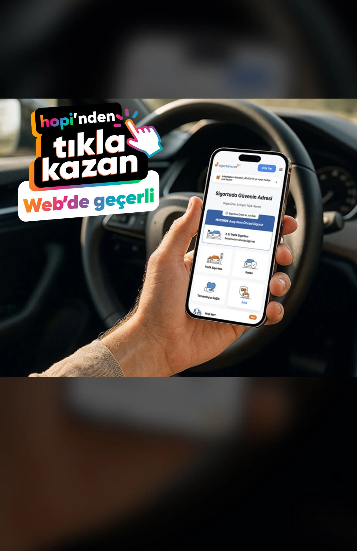 Tıkla Kazan butonuyla sigortam.net'ten alacağın trafik poliçesinde %2 iade kazan. İaden, ödemeni tamamladıktan sonra 7 gün içerisinde Sigortam.net tarafından ödeme yaptığın kartına yüklenecektir. Detaylar aşağıda.