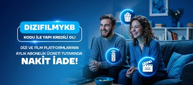 DIZIFILMYKB kodu ile ilk kez Yapı Kredili olun, 3 ay boyunca abonelik ücretiniz kadar nakit iade kazanın